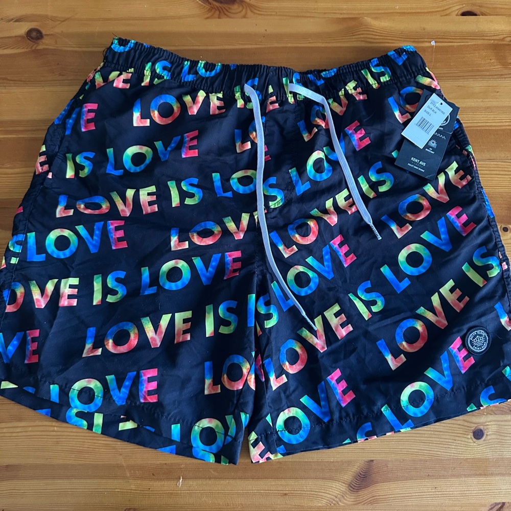 Brooklyn Cloth Black 'LOVE IS' Multicolor Men's Swim Trunks